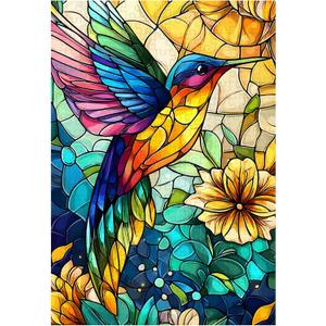 Great Jigsaw Puzzles for Adults 300 Pieces Stained Glass Hummingbird Puzzles for Adults Toys Gift Family Decoration Kids Puzzle (15"x10"-300PCS)