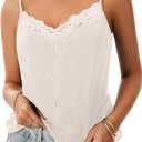 Rooscier Women's Lace Trim V Neck Camisole Satin Sleeveless Button Elegant Cami Tank Top (White, XL)