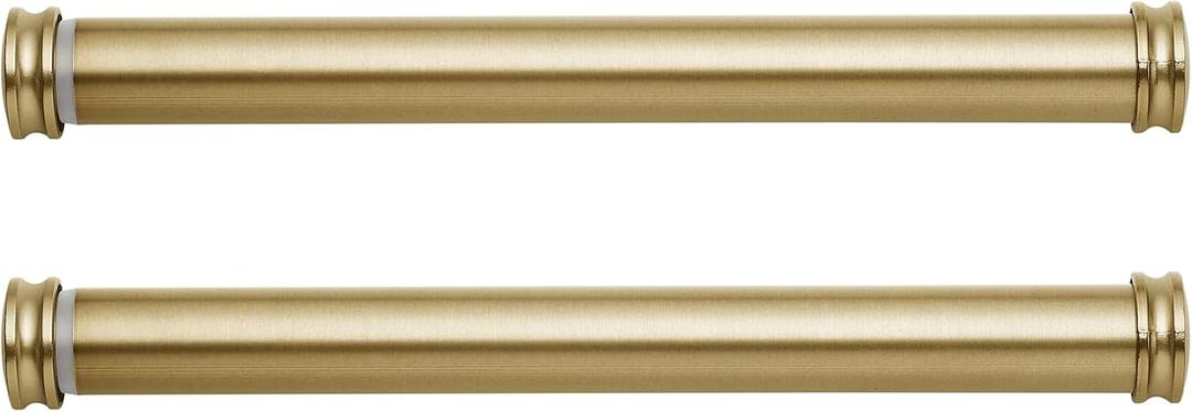 MODE Premium Collection Side Mount 1 1/8" Diameter Curtain Rod Set of Two with Brushed Gold End Cap Finials and Steel Wall Mounted 12 to 20 Adjustable Curtain Rods, Brushed Gold (Fits 12"-20" wide windows)
