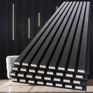 NeatiEase Wood Panels for Wall, 4-Piece 108" x 12.6" Soundproof Wood Slat Wall Panel for Interior Wall Decor Noise Cancelling, Acoustic Wall Panels, Sound Absorbing Panel (Black)