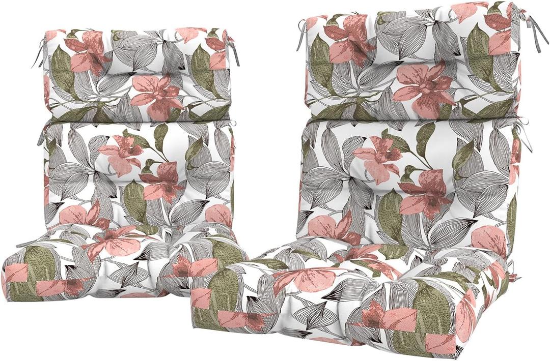 LVTXIII Outdoor Seat/Back Chair Cushion Patio Tufted High Back Cushion, Seasonal Replacement Rocking Chair Cushion with Ties (22” W x 20D”, Set of 2, Clemens Noir Pink), 44x22x4