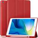 Akkerds Case Compatible with iPad 10.2 Inch 2021/2020/2019, for iPad 9th/8th/7th Generation Case with Pencil Holder, Protective Cover with Soft TPU Back, Auto Sleep/Wake, Red