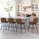 26 Inch Bar Stools Set of 4, Double-Layer Upholstered Counter Height Bar Stools for Kitchen Island, Dark Brown