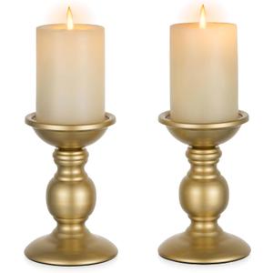 2 Pcs Gold Pillar Candle Holders, Gold Candlestick Most Ideal for 3" Pillar Candles, Gifts for Wedding, Party, Home, Spa, Reiki, Votive Candle (2 x S)