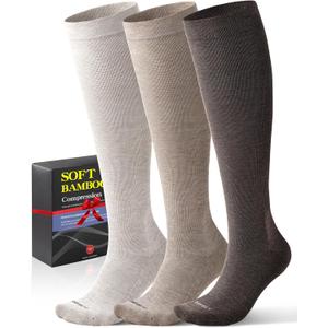 Easy On/Off Moderate Compression Socks Bamboo Viscose - 15-20 mmHg Knee High Support Socks, Soft Sole & Seamless Toe