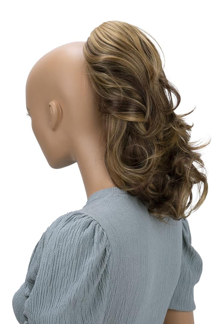 CAISHA 14" Wavy Clip On Ponytail With Butterfly Clip Hairpiece Heat-resistant Synthetic Fibres Blond Brown Mix H95