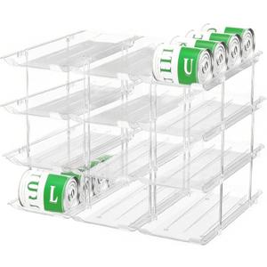 Can Organizer For Pantry,3 Sets 4 Tiers Pantry Organizers And Storage, Pantry Organizer for Fridge 36 Standard and Tall Cans Rack Automatic Rolling Stackable Canned Food Organizer, Clear