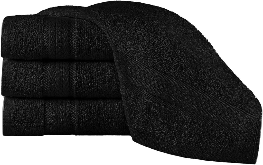 REGAL RUBY, 4  Piece Towel Set, 2 Hand Towels 2 Washcloths, Soft and Absorbent, 100% Turkish Cotton Towels for Bathroom Shower Towel, Bath Linen Set Black