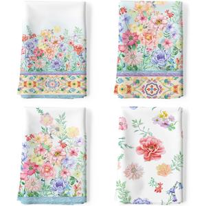 Watercolor Floral Tea Towels, Cotton Kitchen Towel 18.9  27.5 inch, Quick Drying Dish Cloth for Party Anniversary Holiday Decoration, Housewarming Gifts for Mom (Flower Grass)