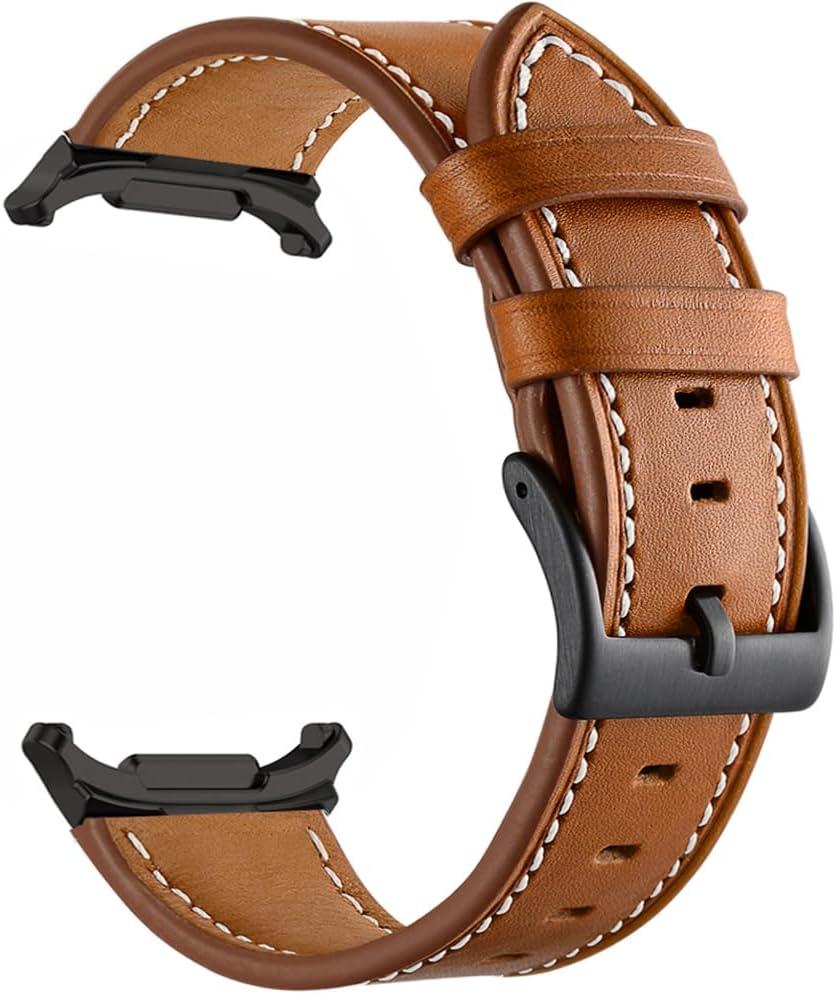 fGalaxy Watch Ultra Bands 47mm Leather for Men Women (2024), No Gaps Business Leather Wristband Replacement Strap for Samsung Galaxy Watch 7 Ultra 47mm, Light Brown