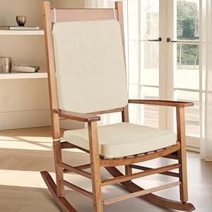 FlyGulls Rocking Chair Cushion Set with Machine Washable Cover Non-Slip Rocking Chair Cushions Indoor Seat and Back Pads with Ties 1 Pack, 2 Piece Set, 20"x 17"x 2" (Ivory)
