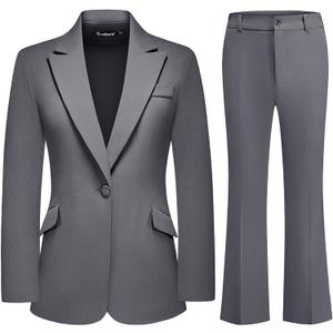 Women's Suit 2 Piece Set Pinstripe Blazer and Bootcut Dressy Pants Set for Work Office Business Outfits, 2XL