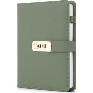 Aesthetic Diary with Lock - Beautiful Leather Journal with Easy to Change Code Lock & Refillable Pages - Quality 8.5x5.6 Planner for Women with Bookmark & Pen Holder to Protect Thoughts & Memories