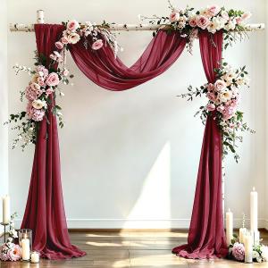 DeZerlor Wedding Arch Draping Fabric 29" x 20 FT Drapes for Backdrop Sheer Curtains for Romantic Bridal Baby Shower Decorations Ceremony Birthday Party Outdoor Events, Burgundy