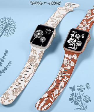 Wearlizer 2 Packs Floral Engraved Compatible with Apple Watch Bands 38/40/41/42/44/45/46/49mm Women, Cute Two-Tone Soft Silicone Strap for iWatch Series 11 10 9 8 7 6 5 4 3 SE/Ultra 3 2 1