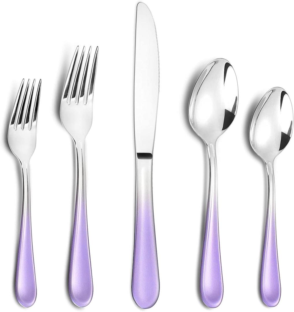 Gradient Purple Silverware set for 4,Stainless Steel Flatware Set,20 Piece Tableware Cutlery Set,Mirror Polished Utensils Sets for Kitchen,Reusable Dinnerware Sets Service for 4,Dishwasher Safe