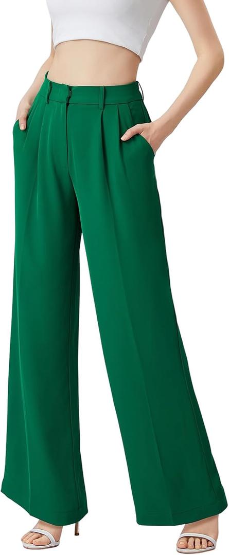 Wide Leg Pants | High Waisted Trousers with Pockets | Comfortable Work & Business Casual Pant (Beige, S)