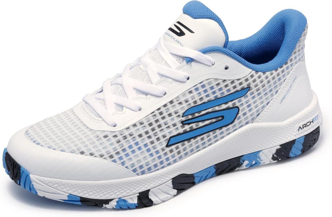 Skechers Women's Go Train Arch Fit Viper Court Pro-Pickleball Sneaker (9.5, White/Blue)