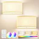Battery Operated Wall Sconces Set of 2, 5000mAh Rechargeable Wall Lighting 15 Colors Wall Lamp with Remote 10 Levels Brightness, Wireless Wall Sconces Decor with Timer for Bedroom Living Room