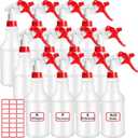 Gerrii 12 Pcs Plastic Spray Bottles with Adjustable Nozzle and Label for Cleaning 24 oz Anti Leak HDPE Spraying Bottles Empty Water Squirt Bottle (Red)