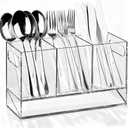 Utensil Holder, 3 Compartments Utensil Drying Rack with Automatic Drain Tray for Kitchen Counter, Transparent Acrylic Organizer for Silverware Cutlery Spoons, Forks, Knifes, Chopsticks (Clear)