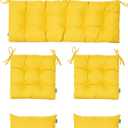 Outdoor Wicker Chair Cushions of 5Pieces,Tufted Patio Bench Cushions & 2Seat Cushions with Ties,2Lumber Pillows,Waterproof Cushions for Patio Furniture -Yellow