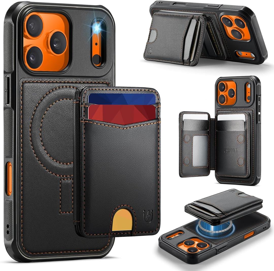 for iPhone 17 Pro Max Detachable Wallet Case with Card Holder, 2 in 1 RFID Blocking Credit Slots Kickstand Shockproof Phone Wallet for iPhone 17 Pro Max 6.9" Black