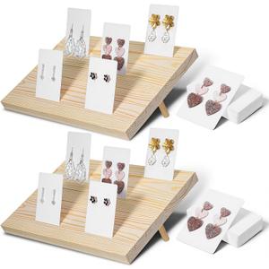 62 Pcs Wooden Earring Display Stand with Cards, Vintage Jewelry Display Holder for Selling 2 Sets Wood Earring Card Stand for Vendors, Retail Shows and Craft Fairs