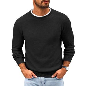 Runcati Mens Crewneck Sweater Casual Textured Knitted Thermal Pullover Sweaters Black. Size XL