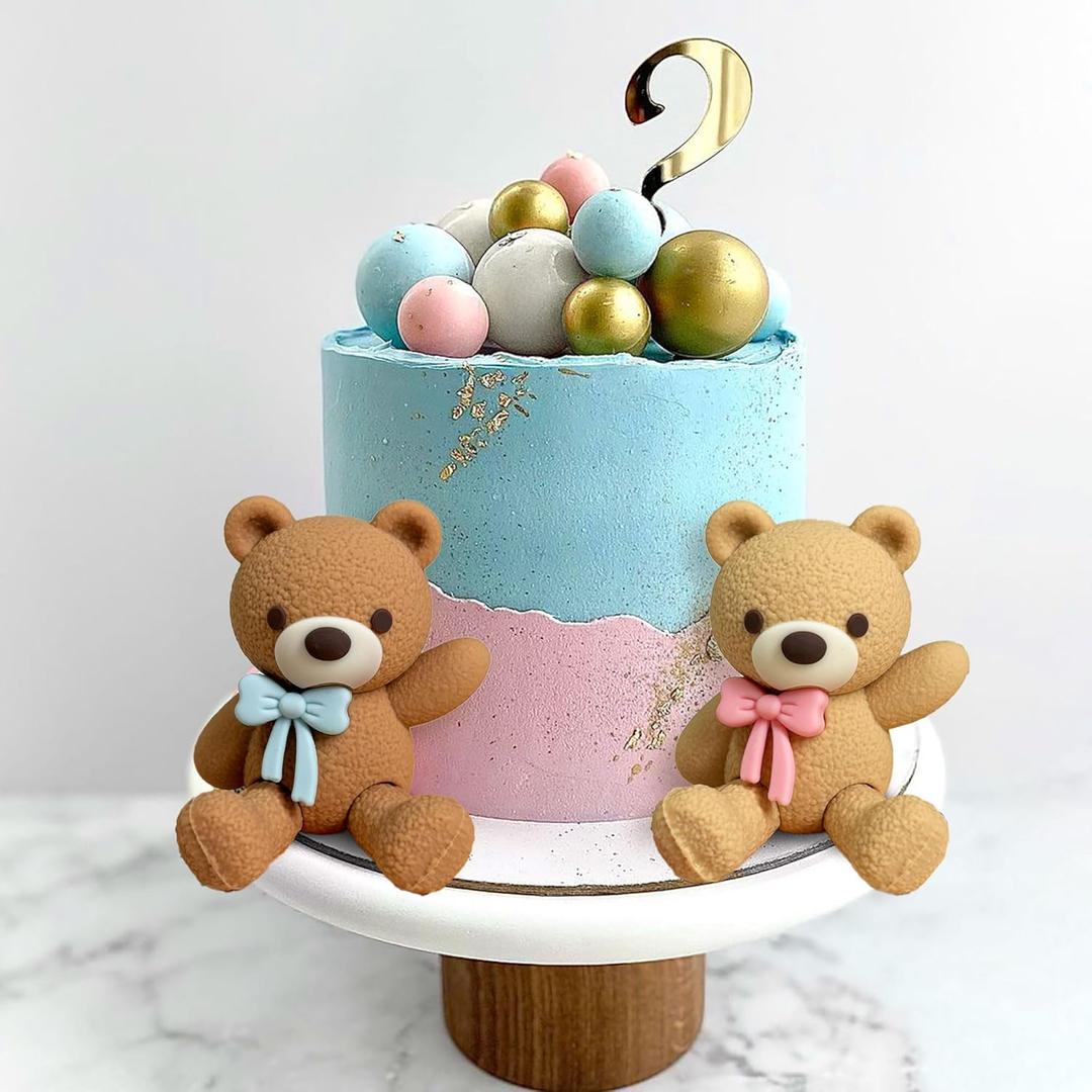 JeVenis Pink Blue Gender Reveal Cake Toppers Boy or Girl Cake Decoration Bear Cake Decoration Baby Shower Party Decoration