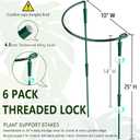 6 Pack Threaded Lock Metal Plant Support Stakes - 25" H Tall Peony Cage, Reusable Detachable Garden Ring for Hydrangea/Rose Bush/Potted Flowers, Indoor Outdoor Heavy Duty (10" W)