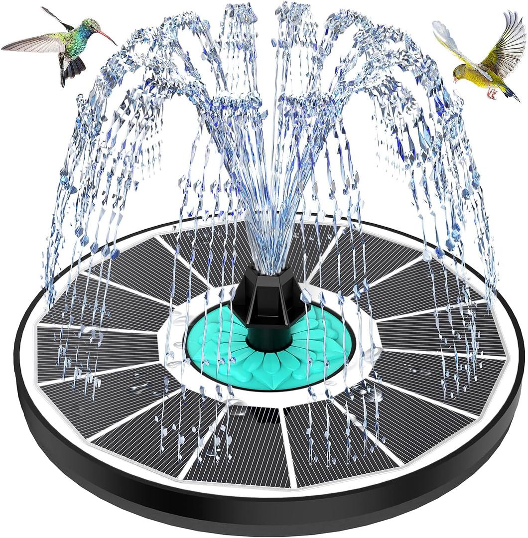 Solar Fountain Cyan Flower, Upgrade 3.5W Solar Bird Bath Fountains, Solar Powered Water Fountain with 7 Nozzles, 4 Fixed Pipes for Hummingbirds, Bird Bath, Garden, Pool, and Pond (White)