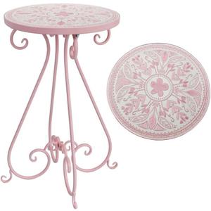 Vintage Outdoor Side Table Round Mosaic Ceramic Tile Top 14" Diameter Metal Plant Stand for Flower Pots Vase Garden Home Porch Pool Indoor Decor Weather Resistant Outside Patio Accent End Furniture, Round, 14-inch diameter x 21-inch height