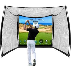 Bltend Golf Net, 11x8ft Golf Practice Hitting Net with HD Impact Simulator Screen and Target Cloth, Heavy Duty Simulator Cage for Swing Driving at Home, Garage, Basement, Backyard Indoor, Outdoor Use