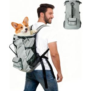Pet Carrier Backpack for Medium to Large Dogs up to 33 lbs, Waterproof and Wear-Resistant, Equipped with Adjustable Waist and Chest Buckles, Detachable Storage Pocket with Reflective Strips, S