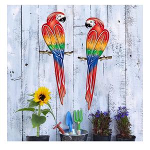 Metal Outdoor Wall Art Decor,3D Colorful Garden Birds Sculpture Outdoor Iron Hanging Parrot Decor, Metal Hand-Made Bird Wall Art Decorations for Fence Patio Balcony Living Room