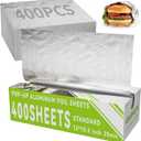 Aluminum Foil Sheets, 400 Count Tin foil, 12" x 10.6" Pre-Cut Pop-Up Dispenser for Food Wrap, Hot Dog or Sandwich Wrap, Food Storage, Baking, Catering, Restaurant, Kitchen Use (Silver, 12 Inch)