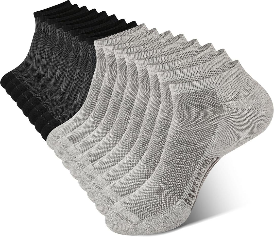 BAMBOO COOL Men's Athletic Ankle Socks Moisture Wicking, Anti-Odor Breathable Running Mesh Socks Arch Support, 8 Pack (L)