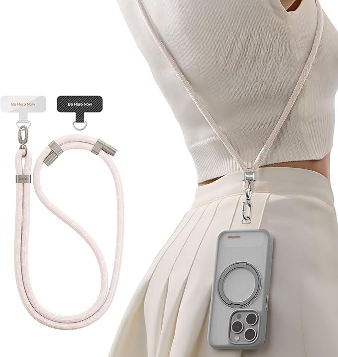 TORRAS Phone Lanyard Crossbody with 2 Phone Tabs, Adjustable Anti Theft Strap for All Cellphone, Premium Metal Buckles, SkinFriendly, Universal Cellphone Neck lanyard for Travel Essentials, Beige