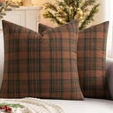 MIULEE Fall Set of 2 Scottish Tartan Plaid Throw Pillow Covers Farmhouse Classic Decorative Outdoor Square Cushion Cases for Halloween Thanksgiving Decor Sofa Couch 18x18 Inch, Orange and Green