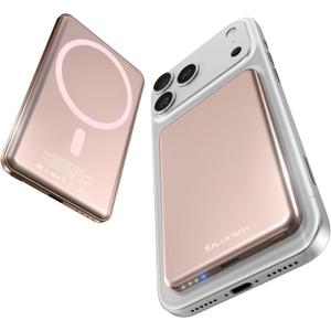 [0.3" Ultra Slim] [Alloy-Made] ULiXWH for Magsafe Portable Charger for iPhone, 2025 Upgrade 5000mAh Fast Charging Magnetic Power Bank, Wireless Battery Pack for iPhone 17 Air 16 15 Pro Max 14 13, Pink