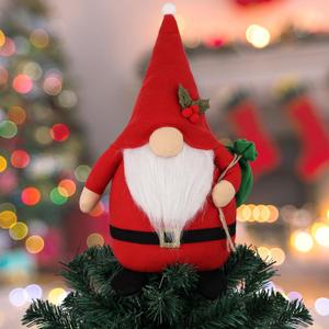 Christmas Tree Topper - Xmas Gnome Decorations Tree Topper Gnomes Christmas Ornaments Santa Dwarf Plush Ornament for Xmas Tree Decor