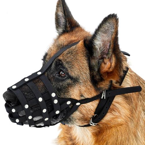 CollarDirect Dog Muzzle German Shepherd Dalmatian Doberman Setter Leather Basket Medium Large Breeds (Black, Large)