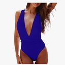 Women's Sexy Plunge V Neck Swimsuits Monokinis One Piece Slimming Bathing Suits Solid Crisscross Back Tie Swimwear,L