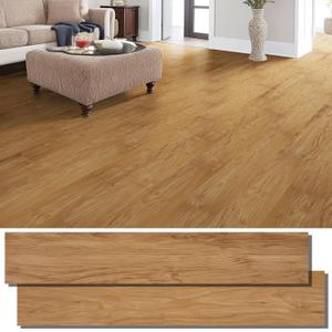 INMOZATA Peel and Stick Floor Tile Vinyl Flooring, Waterproof Vinyl Plank Flooring Wood Grain Self Adhesive Peel and Stick Flooring for Bedroom, Living Room, Kitchen, RV(Burlywood)