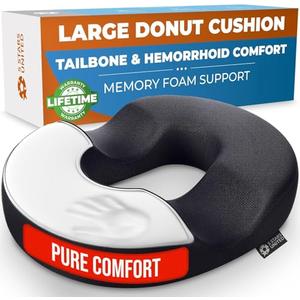 5 STARS UNITED Donut Pillow Hemorrhoid Tailbone Cushion – Large Floor Cushion for Pain Relief – Coccyx, Prostate, Sciatica, Pelvic Floor, Pressure Sores, Pregnancy, Postpartum Recovery, Black