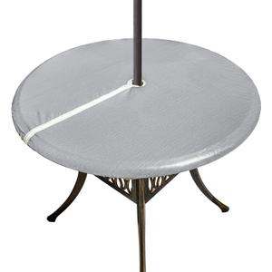 Round Vinyl Tablecloth Outdoor with Zipper and Umbrella Hole, 100% Waterproof Wipe Clean PVC Table Cover for Party, Picnic and Patio,Light Grey, 45" - 56"