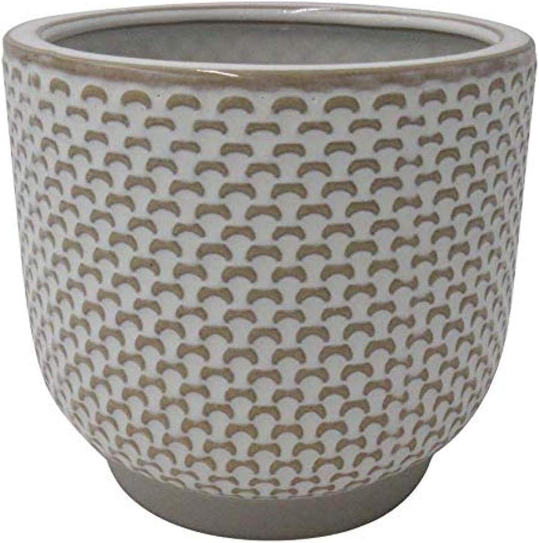 Amazon Brand – Stone & Beam Cylindrical Textured Stoneware Planter, 5.1"H, Small, Ivory