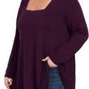 OVERWORETY Womens Plus Size T-Shirt Square Neck Long Sleeve Loose Casual Tunic Tops (4X, Aa- Purple)