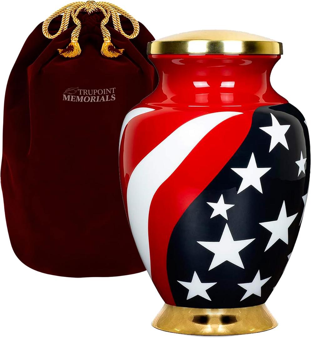 Trupoint Memorials Cremation Urns for Human Ashes, Military and Patriotic Decorative Burial Urn for Veteran Adult Men and Women, Large Red